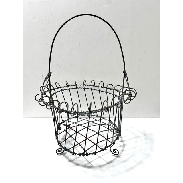Victorian 19th Century Victorian Handmade Wire Egg Gathering Basket - Primitive Farmhouse Garden Decor For Sale - Image 3 of 6