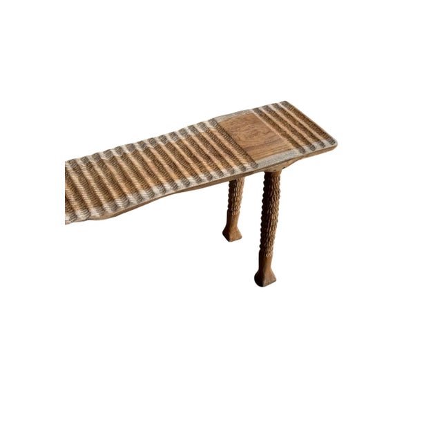 Sculptural Teak Wood Bench Carved Detailing, Modern Organic For Sale - Image 11 of 11