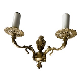 Vintage Rococo Two-Arm Wall Lamp in Brass from Polam-Meos For Sale