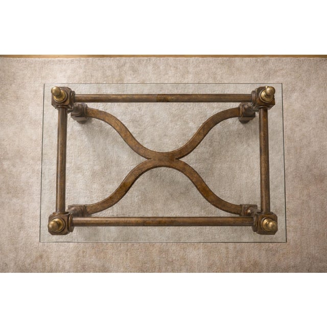 Neoclassical Neoclassical Style Solid Wood & ½” Beveled Glass Coffee Table With Brass Finials, Late 20th Century For Sale - Image 3 of 9