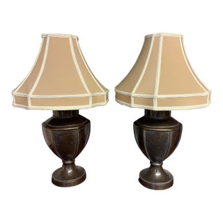 20th Century Metal Urn Lamps With Shades - a Pair For Sale
