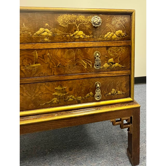1980s Hekman Designer Chinoiserie Three Drawer Chest For Sale - Image 5 of 12