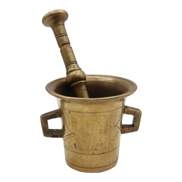 Late 19th Century European Brass Mortar and Pestle For Sale