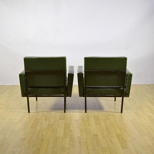 Green Leatherette Armchairs with Metal Frames and Foam Padding, 1970s, Set of 2 For Sale - Image 4 of 9