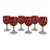 Late 19th Century Bohemian Floral Etched Cranberry Iridescent Glass Goblets, Set of 6 For Sale
