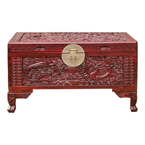 26.5" Small Oriental Brown Phoenix Dragon Carving Camphor Trunk Table