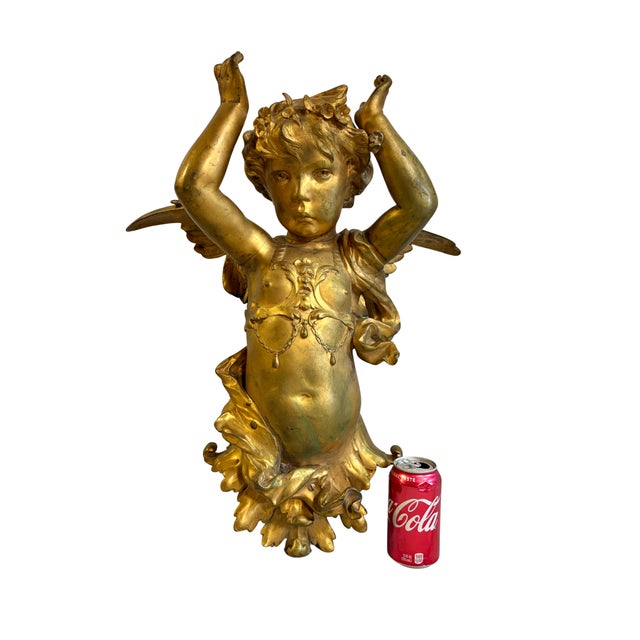 25" French Belle Époque Bronze D’Or Cherub Architectural Salvage Sculpture, 19th Century For Sale - Image 4 of 16