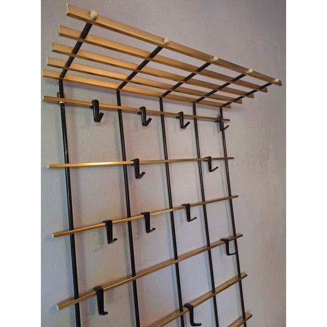 Wall-Mounted Brass and Metal Coat and Hat Rack, 1960s For Sale - Image 5 of 13