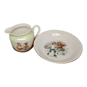 Antique Germany China Porcelain Bowl and Creamer