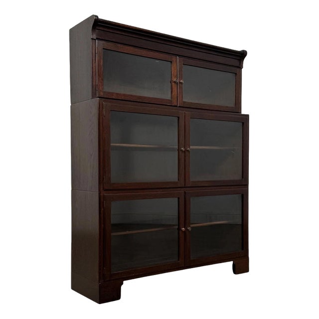 Antique English Oak Glazed Display Cabinet, 1900s For Sale