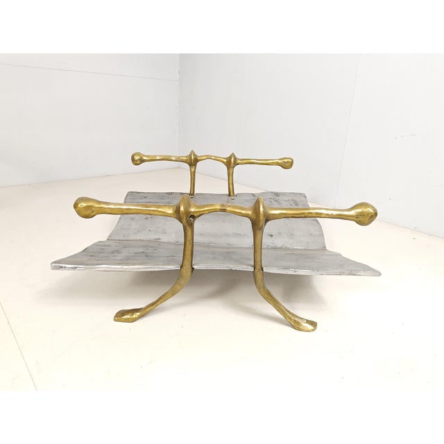 Metal Magazine Rack in Bronze and Aluminium by David Marshall, 1980s For Sale - Image 7 of 11
