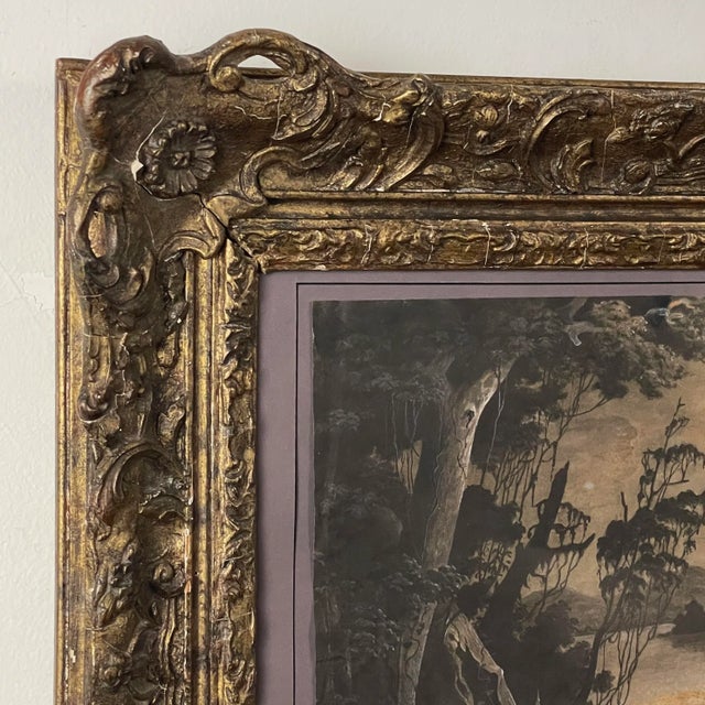 Black Antique 19th C. Continental Gouache Moonlit Riverscape, Framed (From Joseph Jefferson Collection) For Sale - Image 8 of 13