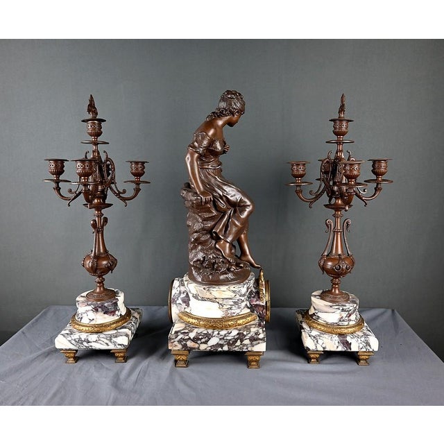 Early 20th Century Marble and Spelter Fireplace Mantel Set by A. Moreau, Set of 3 For Sale - Image 4 of 18