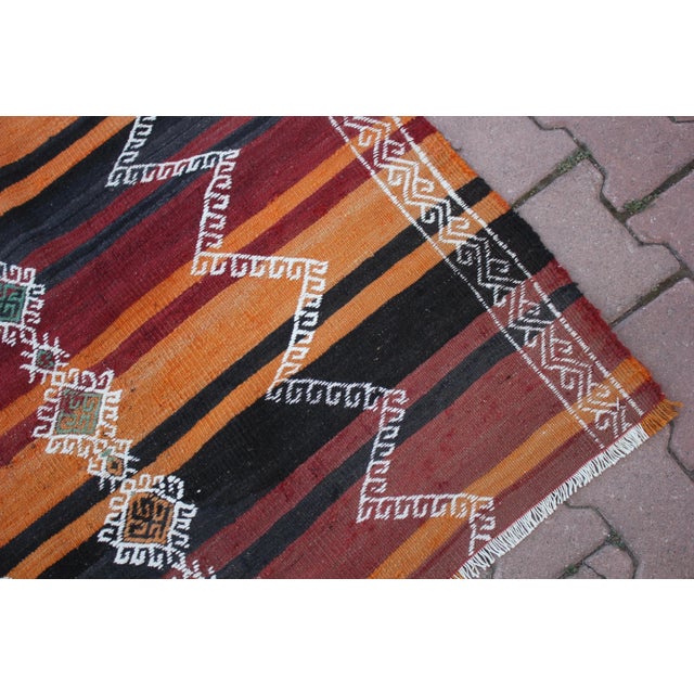 1960s Tribal Orange Striped Wool Handmade Kilim Rug For Sale - Image 9 of 13