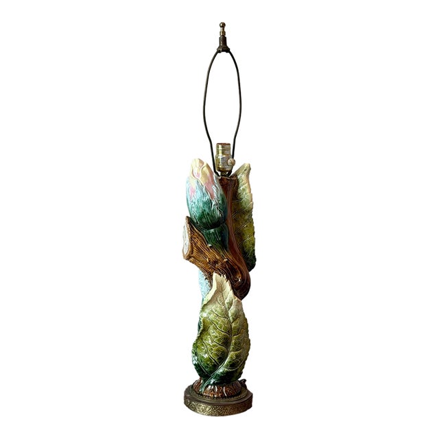 Majolica Style Botanical Table Lamp For Sale