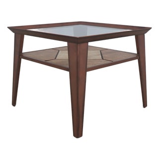 Square Glass Top Mid Century Modern 2 Tier Tile Coffee Table For Sale