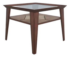Square Glass Top Mid Century Modern 2 Tier Tile Coffee Table