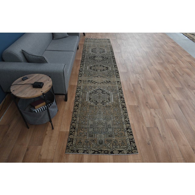 1970s 1970s Vintage Handmade Wool Cotton Beige Runner Rug For Sale - Image 5 of 11