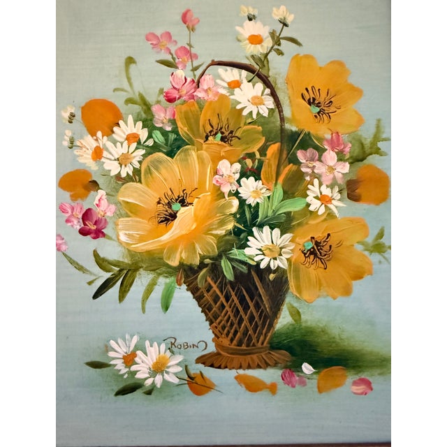 Wood Vintage Framed Floral Still Life Oil Painting With Deep Carved Frame For Sale - Image 7 of 8