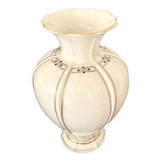 Vintage Large 9 7/8 Inch Lenox Vanguard Collection Ivory Porcelain Art Deco Trim Vase For Sale