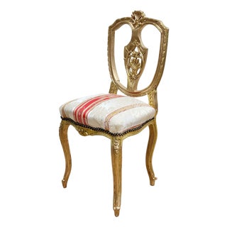 Antique Venetian Style Giltwood Chair With Striped Upholstery For Sale