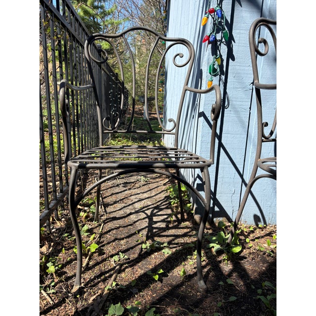 Patio Set Tile Top Table and 4 Chairs Wrought Iron For Sale - Image 9 of 13