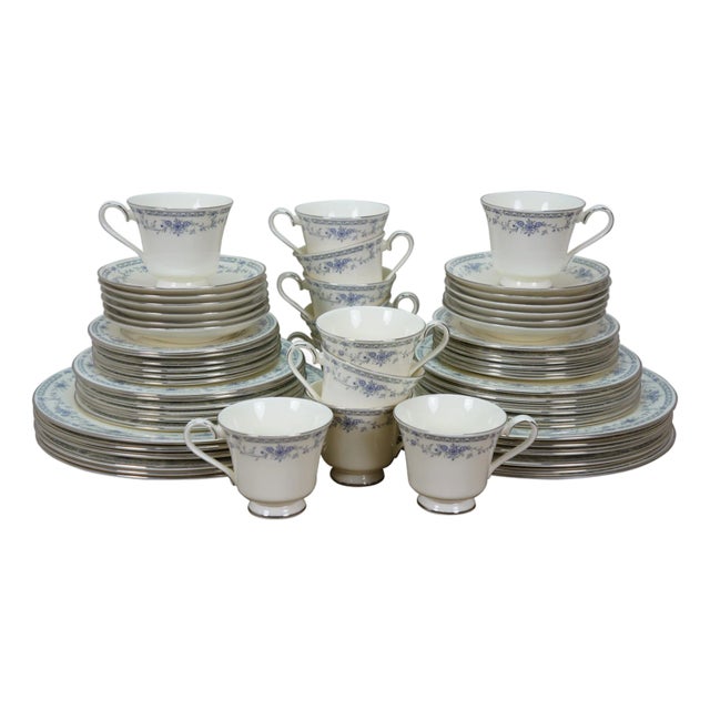 Late 20th Century 60 Pc Minton Bellemeade Blue Floral Bone China Dinnerware Service for 12 For Sale