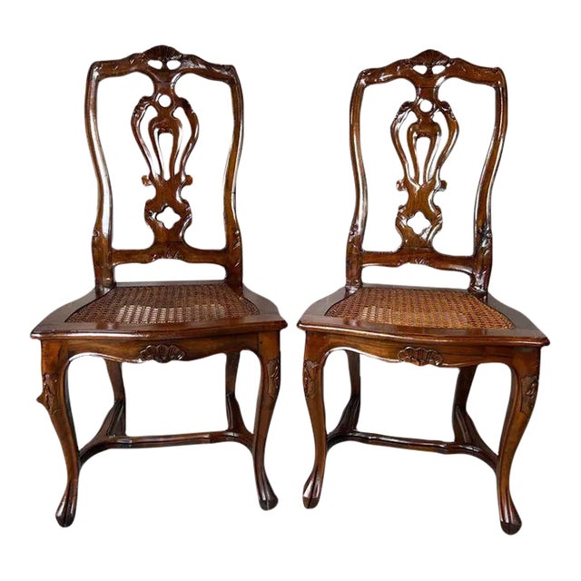 Mid 20th Century Pair of Vintage French Provincial Style Cane Seat Side Chairs For Sale