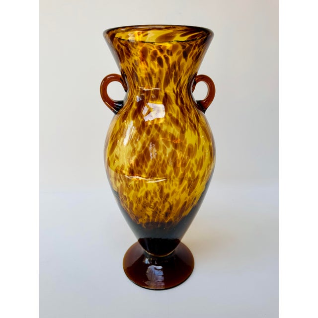 Vintage Tortoiseshell Art Glass Amphora Vase For Sale - Image 9 of 10