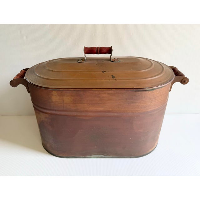Revere Antique Primitive Copper Wash Tub Boiler W/ Lid & Wood Handles – 23" For Sale - Image 4 of 12