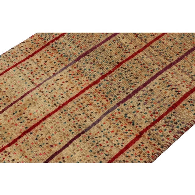 Rug & Kilim 1950s Vintage Gabbeh Tribal Rug in Beige-Brown, Red Stripes and Colorful Dots For Sale - Image 4 of 8