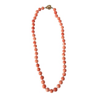 Vintage Coral Bead Necklace With 14k Gold Clasp For Sale