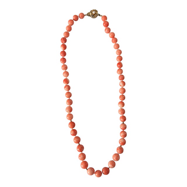 Vintage Coral Bead Necklace With 14k Gold Clasp For Sale