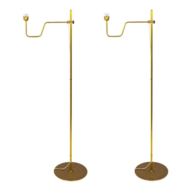 Mid 20th Century Hans-Agne Jakobsson Adjustable Brass Floor Lamps - Pair For Sale