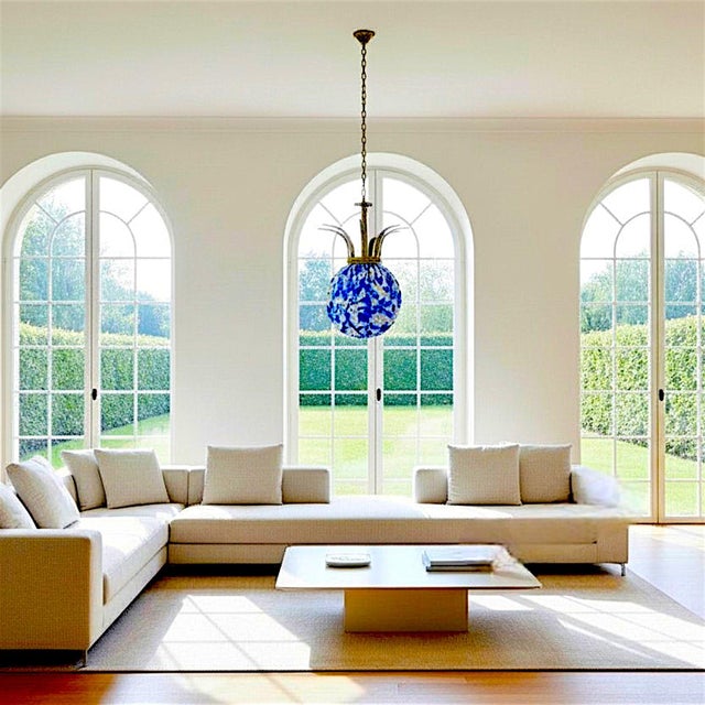 Large Portuguese Regency Style Blue Glass Crowned Chandelier attributed to Marinha Grande, 1970s For Sale - Image 6 of 14