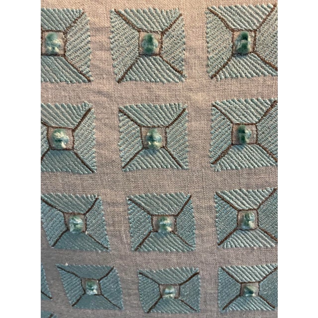 Modern Brunschwig & Fils Embroidered Down and Feather Pillow With Velvet and Linen For Sale - Image 3 of 7