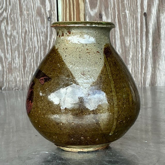 Late 20th Century Vintage Boho Original Studio Pottery Vase For Sale - Image 5 of 9