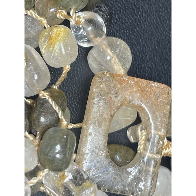 Gold Gemstone Necklace Four Strand, Contrasting Rutile Quarts and Labradorite With Large Barrel Beads of Golden Rutile Quartz and Stone Clasp. For Sale - Image 8 of 8