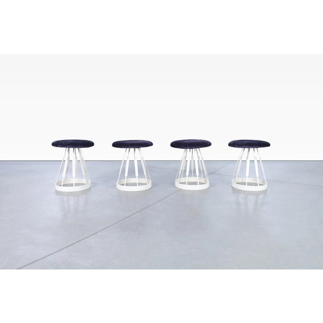 Mid-century modern Model F-34 iron stools designed by Arthur Umanoff for Shaver-Howard Inc., manufactured in the United...