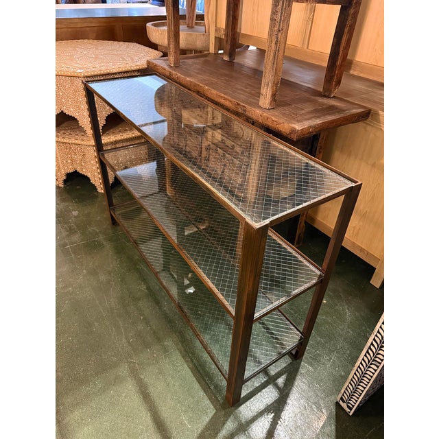 Industrial Mesco Wire Glass & Iron Shelf / Console Table For Sale - Image 10 of 11