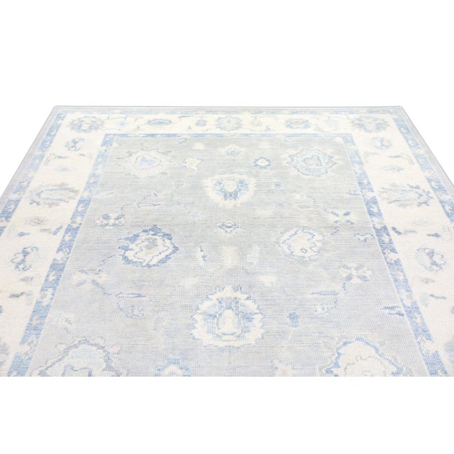 Turkish Oushak Rug Blue Ivory Handwoven Wool Runner 5'9" X 16'3" For Sale In Houston - Image 6 of 9
