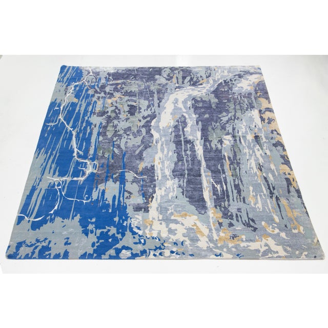 Textile 12 X 15 Blue and Gray Contemporary Wool and Silk Rug With Abstract Design For Sale - Image 7 of 10
