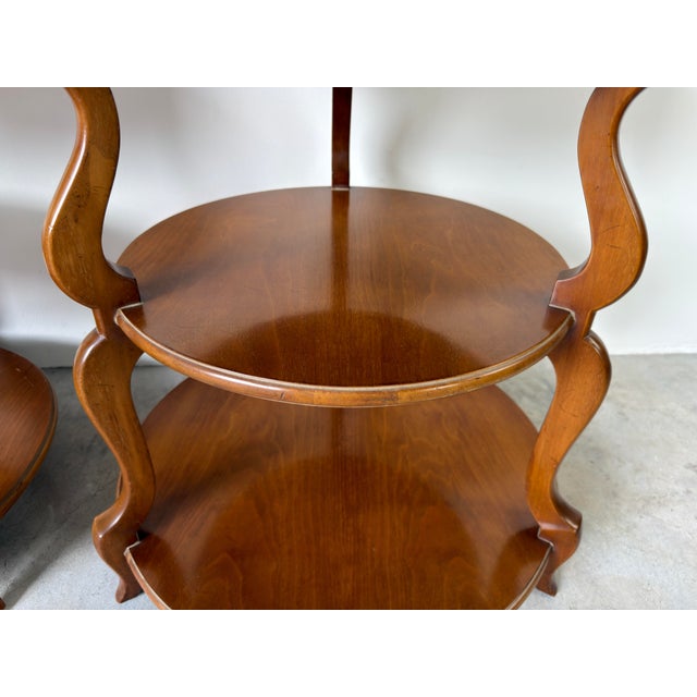 Vintage Grosfeld House Three Tier Walnut Side Tables With Drawer – A Pair For Sale - Image 9 of 12