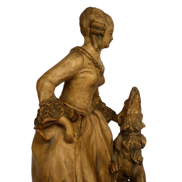 Italian Art Deco Earthenware Lady and Greyhound, 1930s For Sale - Image 4 of 7