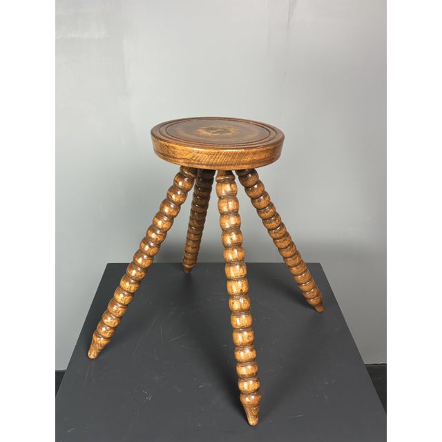 Brown Mid-Century Bobbin Wood Turned French Farm House Stool, France, 1960s For Sale - Image 8 of 15