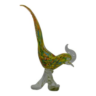 1960s Murano Pheasant Blue and Green on Clear Base For Sale