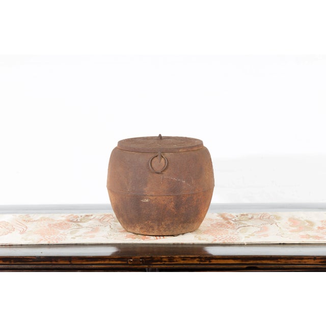 Japanese Japanese Meiji Period 1900s Distressed Iron Cooking Pot with Foliage Motifs For Sale - Image 3 of 12