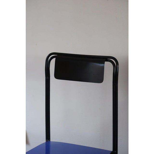 Kaa Chair attributed to Francesco Soro in Black Lacquered Metal with Blue Seat, Italy, 1980s For Sale - Image 9 of 13