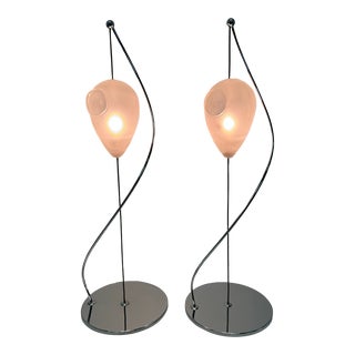 Italian Suspended Murano Glass and Chrome Base Table Lamps - a Pair For Sale