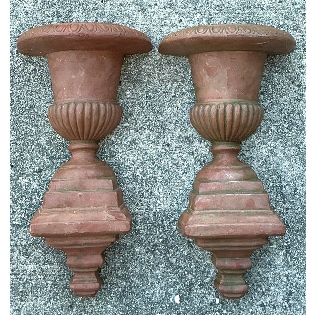 Vintage Fluted Urn Wall Pockets - A Pair For Sale - Image 11 of 12